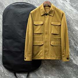 zeg杰尼ez男士亚  天丝纯棉混纺多口袋翻领夹克外套 腰部抽绳设计