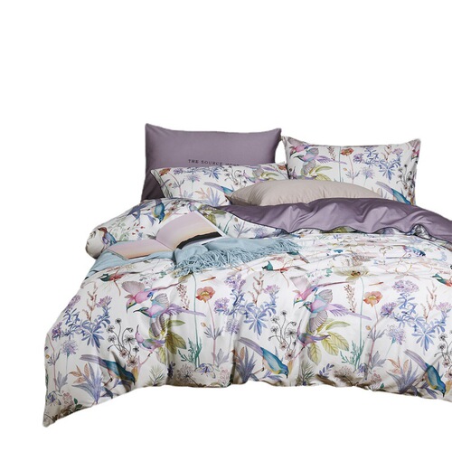 Luxurious American 60-count satin printed long-staple cotton bed set of four-piece cotton quilt cover flower and bird pure cotton bed sheet foreign trade
