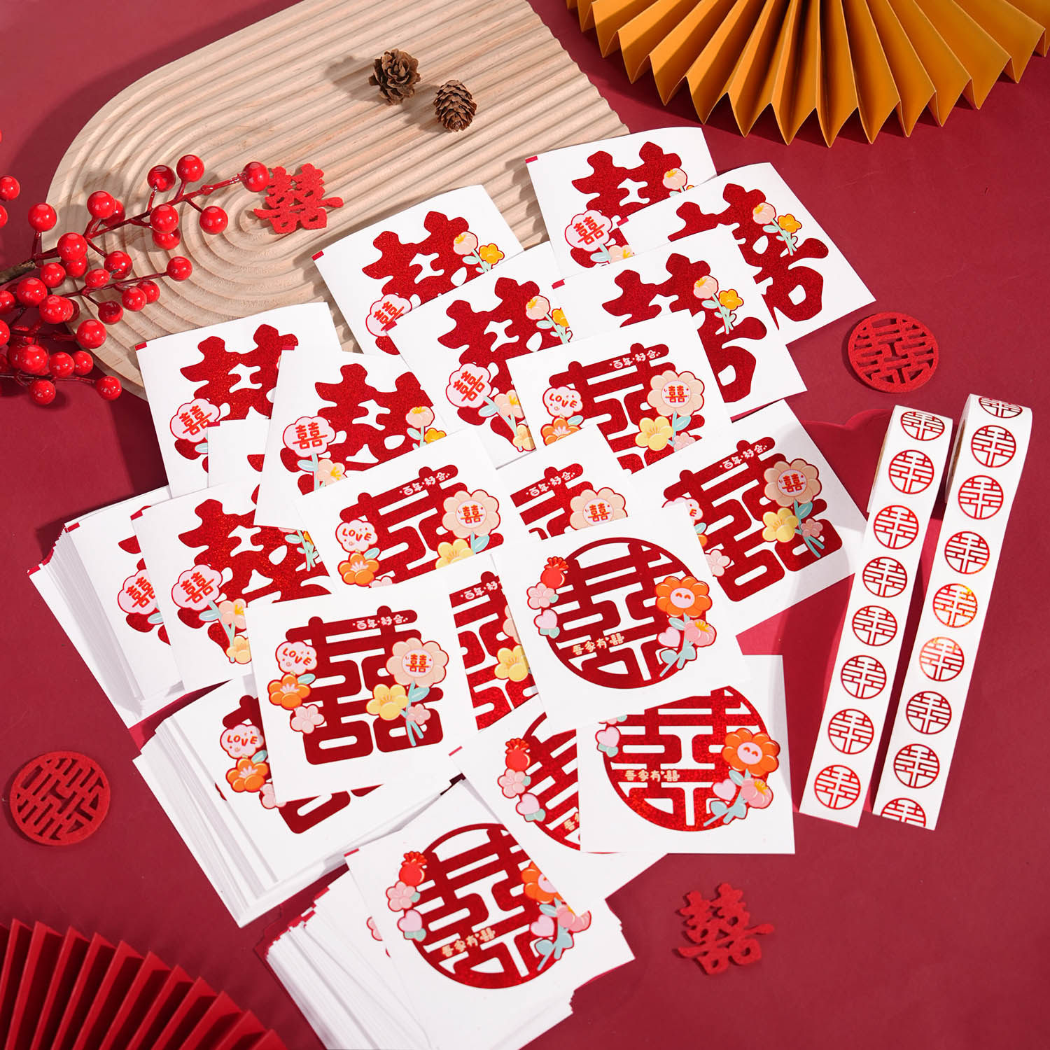 不干胶喜字贴结婚专用婚礼婚房布置衣柜楼梯台阶喜自粘小囍字贴纸