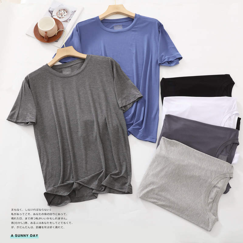 Men's short-sleeved T-shirt modal round neck loose casual home summer thin slim fit high elastic plus size half sleeve