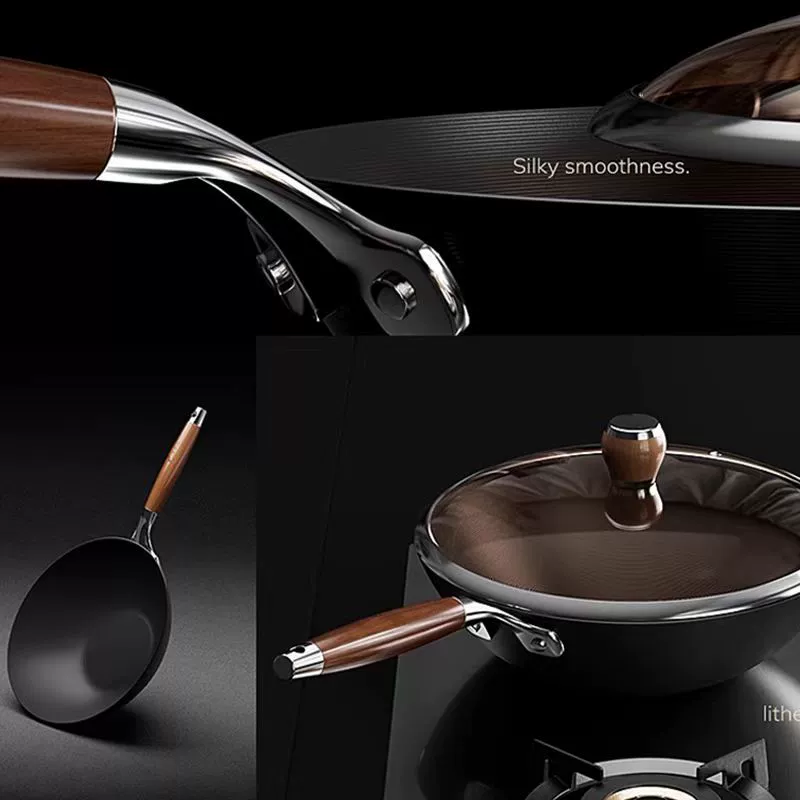 Cross -border old -fashioned iron pot household fried cooker pot pottery cooker electromagnetic stove gas stove special coatingless non -stick pot flat bottom frying pot