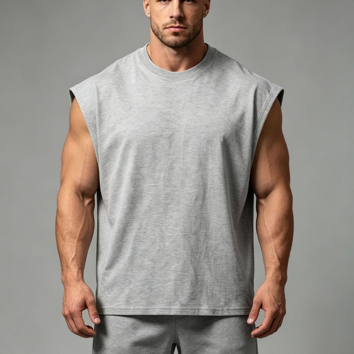 Cross-Border European and American Quick-Drying Cotton Sports Fitness Sleeveless Vest Men's Solid Color Round Neck Casual Training Vest Top