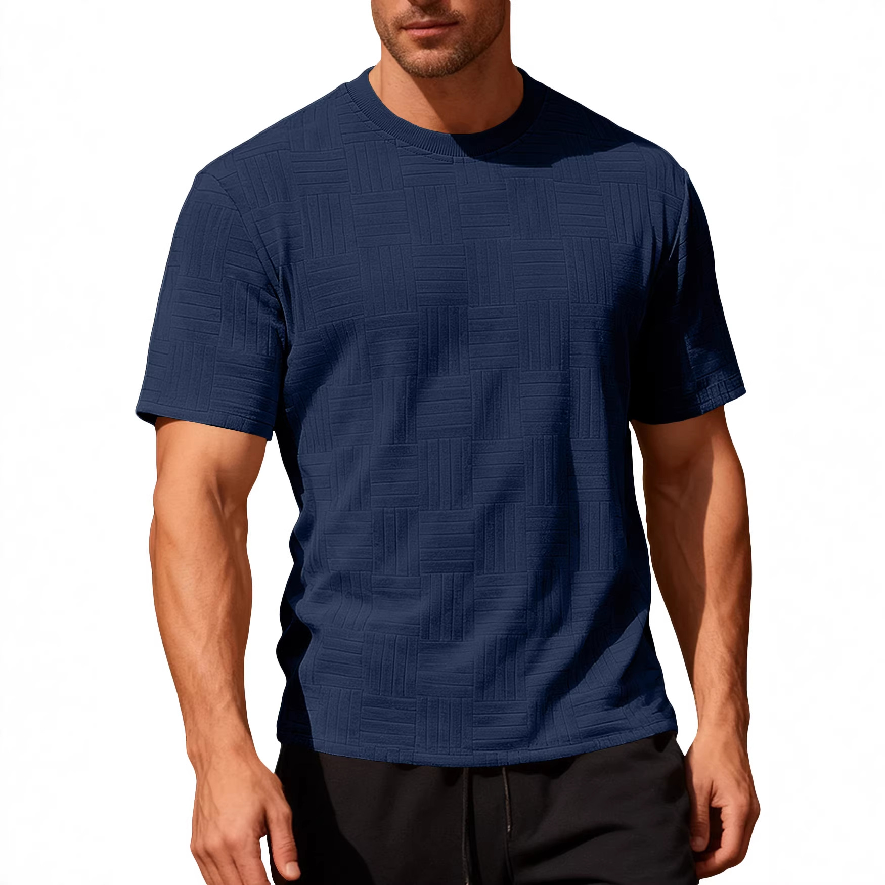 Nuevo comercio exterior delgado cuello redondo toallas de manga corta personalidad camiseta de estilo europeo y americano camiseta de base casual hombre