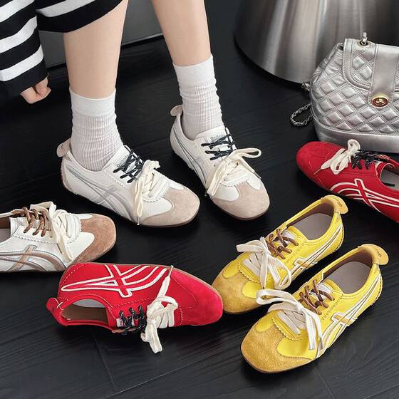 Genuine Leather Edition Su Yinyin's Same-style Love Comprehensive Girl's Color-matching Lace-up Low-top Casual sneaker Women's Decorated Shoes Forrest Gump Shoes