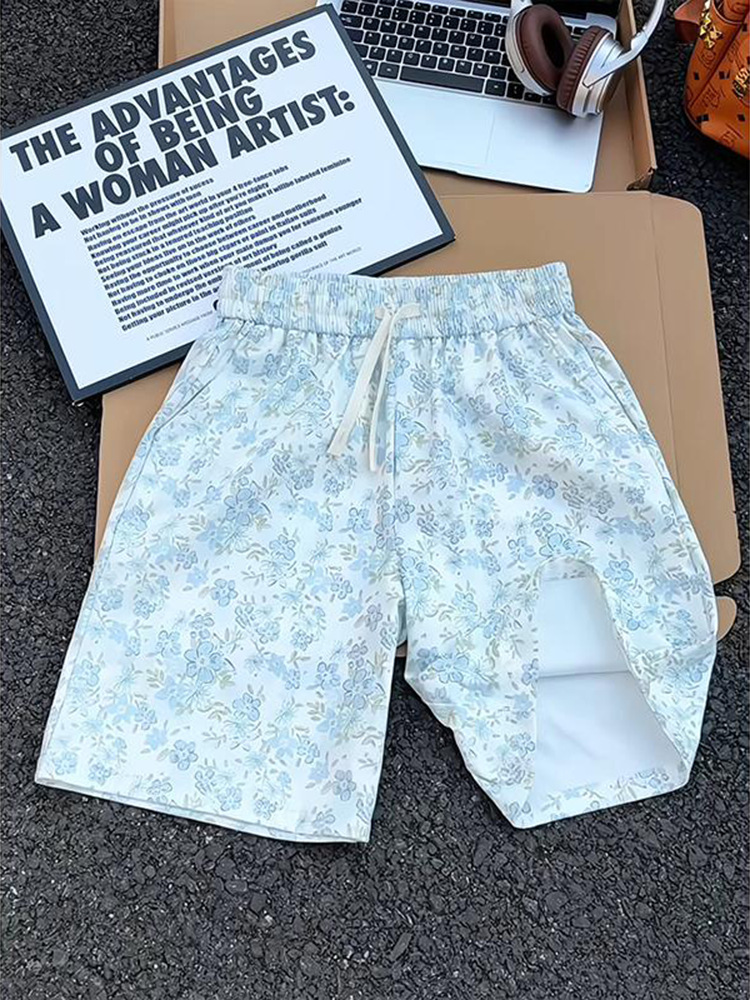 Floral Print Shorts Men, Loose Fit 5-Inch Casual High Street Fashion Shorts, Lightweight Breathable Summer Short Pants With Retro Vibe_viptrois.com