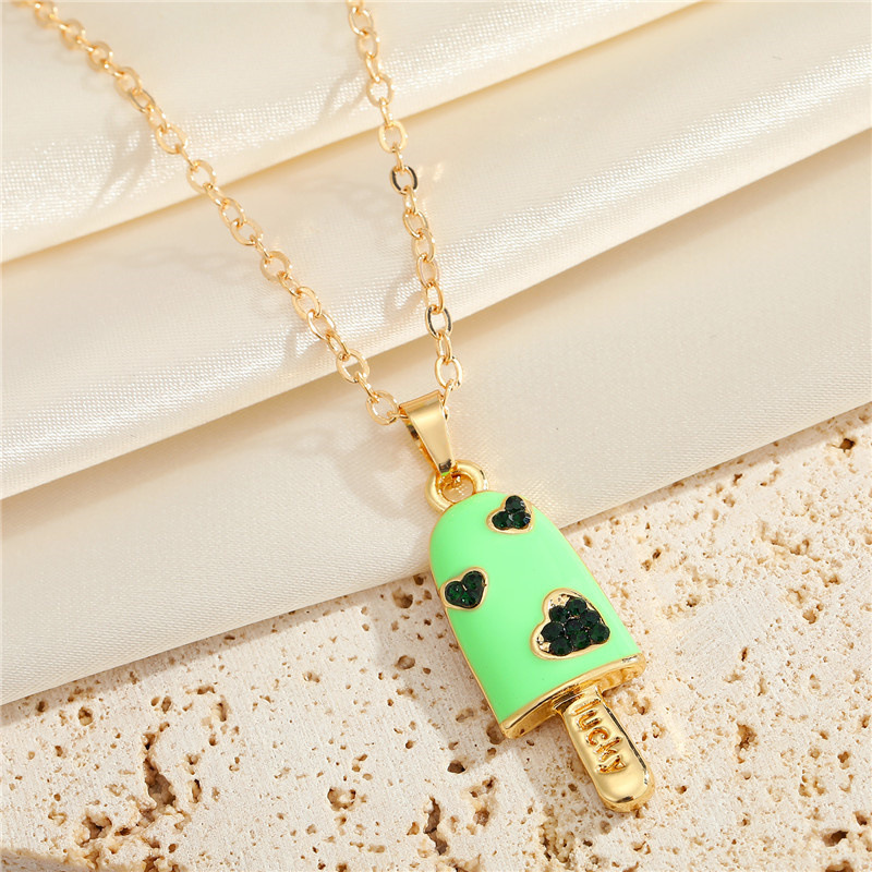 Korean Rhinestone Heart Ice Cream Necklace Cute Dripping Oil Pendant Necklace display picture 7