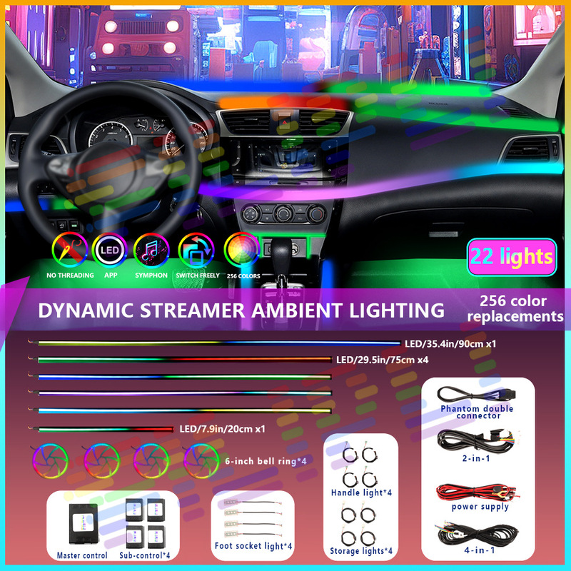 64色RGB自動車内装幻彩雰囲気ランプ、LEDランプセット、幻彩共通隠し雰囲気ランプ|undefined