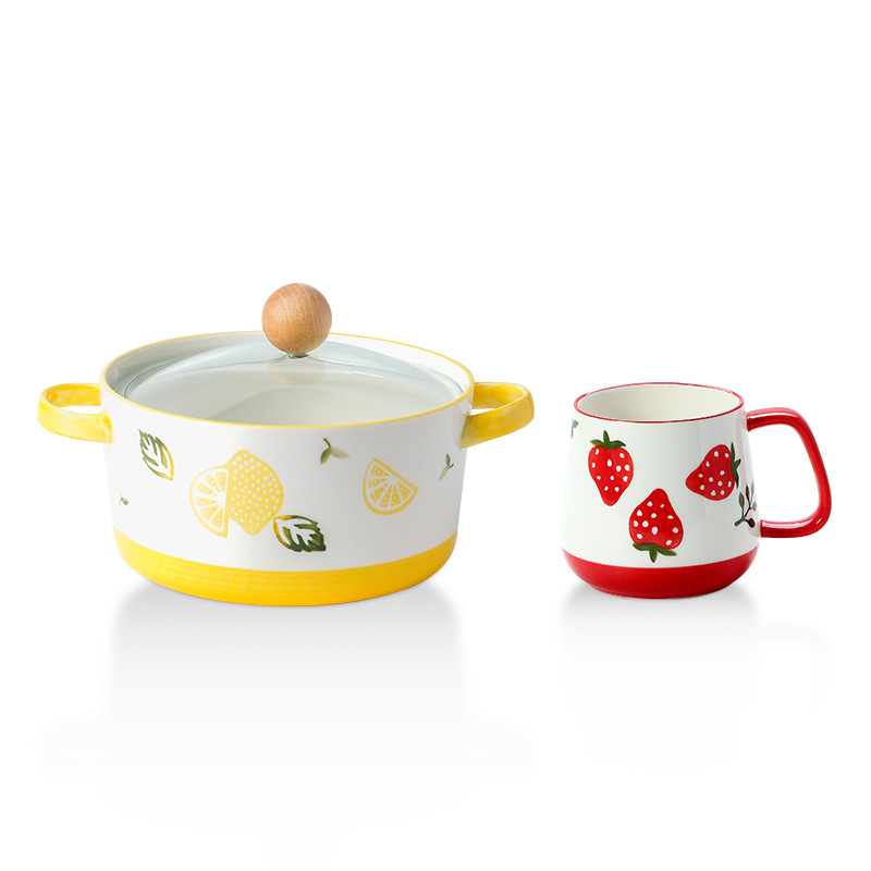 Juego de cuencos de fideos instantáneos de frutas, vajilla de cerámica, cuencos de colores bajo vidriado, chicas de alto valor, lindo y fresco, comida en casa