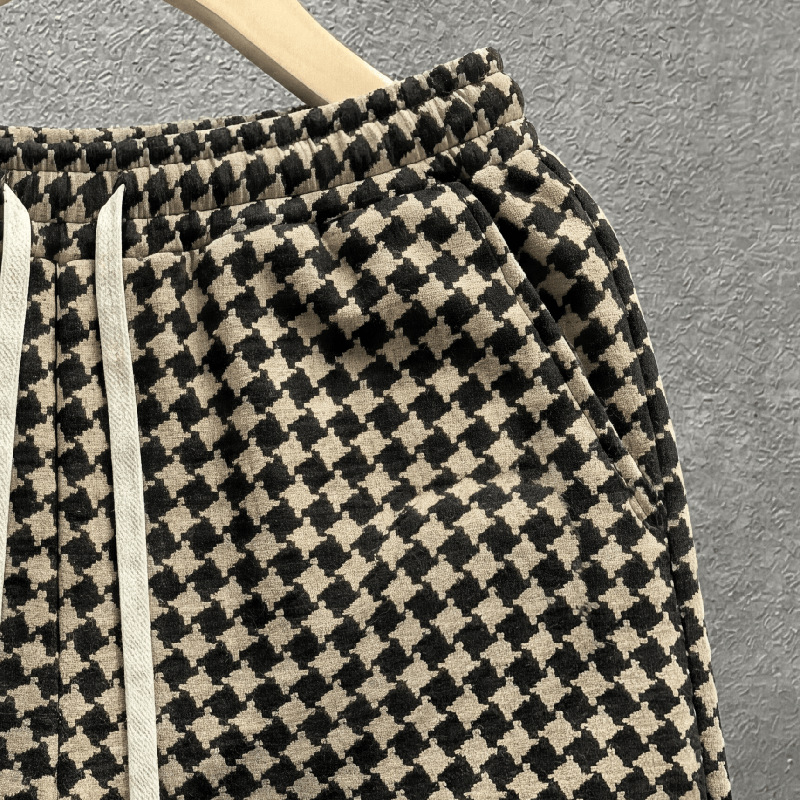 Herren Shorts Im Retro Houndstooth Design Lockerer Schnitt_voghion.com