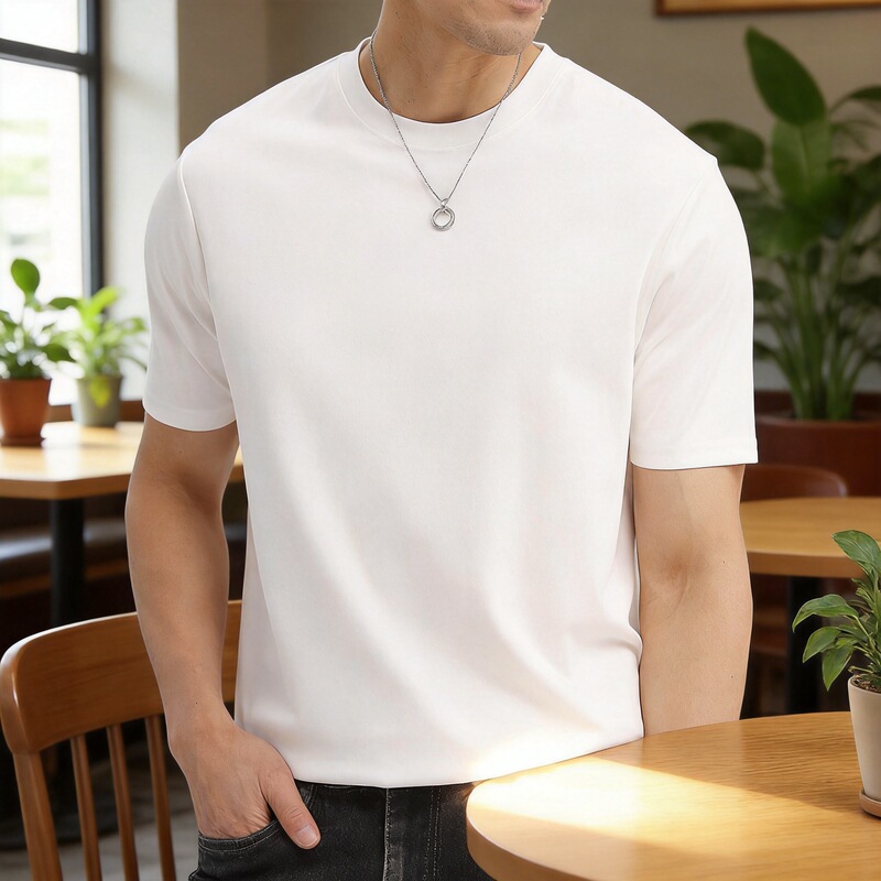 [60-Count Supima Cotton] Light Luxury Liquid Ammonia Cooling Sensation Round Neck Short-Sleeve T-Shirt for Men, Supima White T-Shirt Base Layer