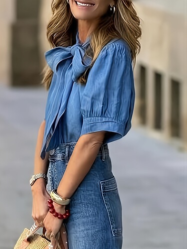 European and American new products, women's clothes, spring and summer, pure color, temperament, lace, middle sleeves, half high neck shirt, top
