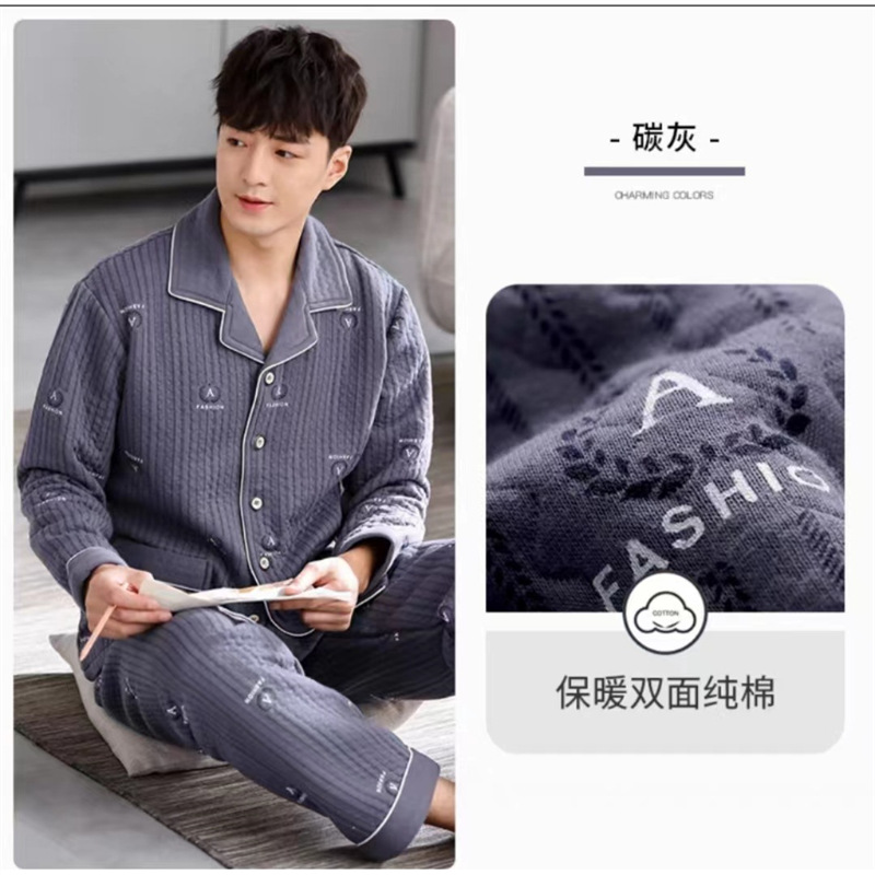 El otoño y el invierno 100% algodón espesado pijamas de los hombres de invierno capa intermediaria traje de primavera y otoño de algodón de aire desgaste del hogar