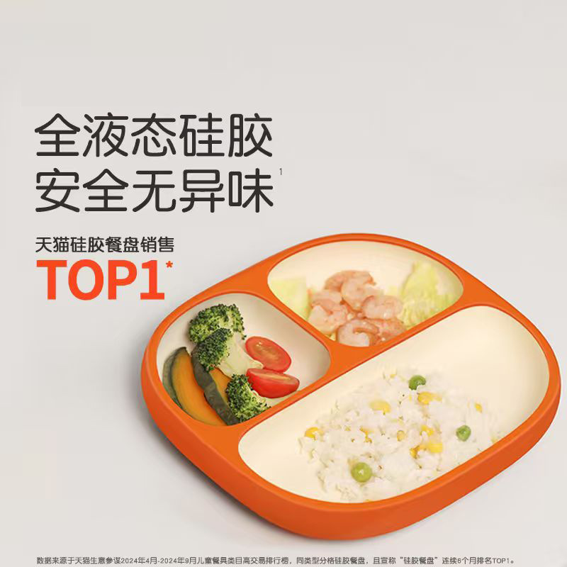 Liquid Glue Baby Meal Plate Baby Suction Cup Independent Eating Silicone Compartmentalized Meal Plate Infant and Young Kidsren Food Supplement Tableware