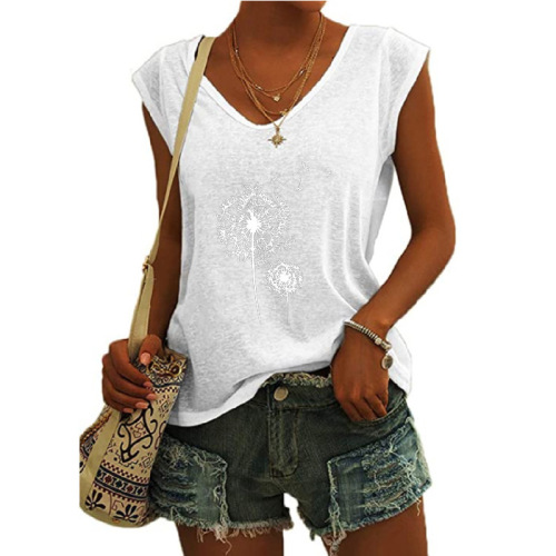 New Women's Printed V-Neck Cover Sleeve Loose T-Shirt Top on Amazon Europe and North America, AliExpress, and Wish