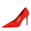 18249-2 Korean Edition Fashion Slim Fit， Elegant and Slim High Heels， Thin Heels， Super High Heels， Satin， Shallow Mouth