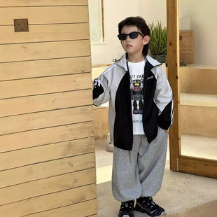 Children's Children's Clothing Trendy American Colored Hooded Jacket Autumn Casual Outdoor Windproof American Striped Jacket Trendy