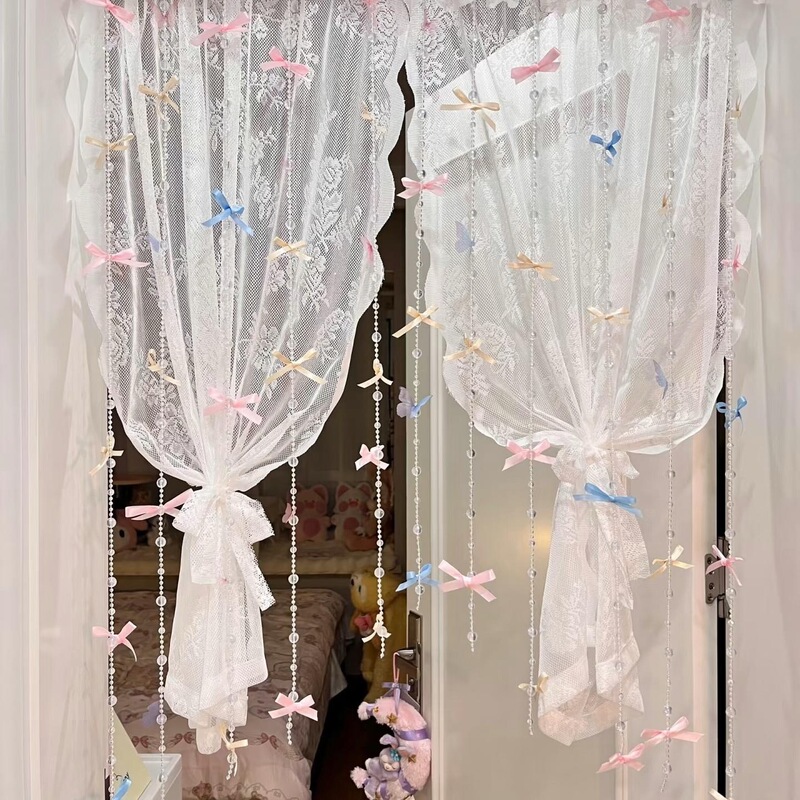 Ins Cute Bow Dreamy Bead Curtain Bay Window Living Room Bedroom Door Curtain Atmosphere Decoration DIY Curtain Transformation Ins Cute Bow Dreamy Bead Curtain Bay Window Living Room Bedroom Door Curtain Atmosphere Decoration DIY Curtain Transformation
