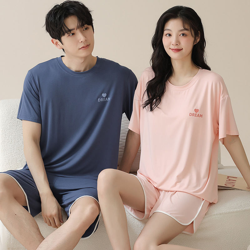 Verano nuevo par de mangas cortas pantalones cortos pijamas modales de verano hombre traje de mujer simple ropa de hogar suelta
