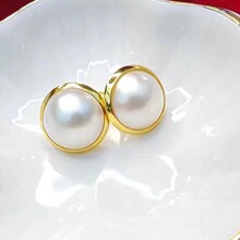 银生珍珠 海水马贝15-16mm纯银耳钉耳饰