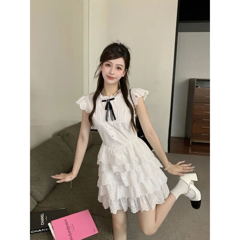 First Love Dress Female Summer Pure Desire College Style Small Flying Sleeves Princess Sweet Cake Skirt Fairy White