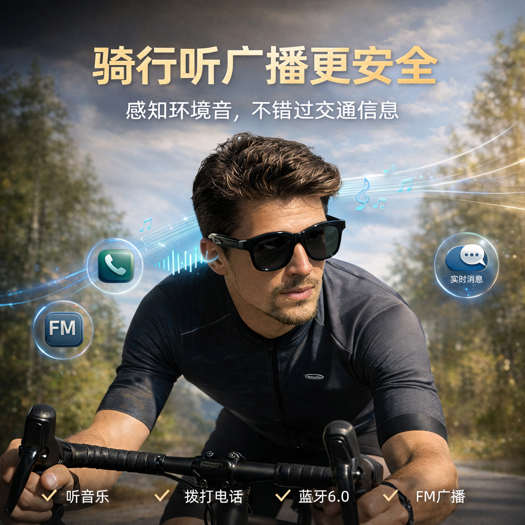 跨境外贸F09智能蓝牙FM眼镜防蓝光蓝牙音乐/FM广播/通话太阳镜