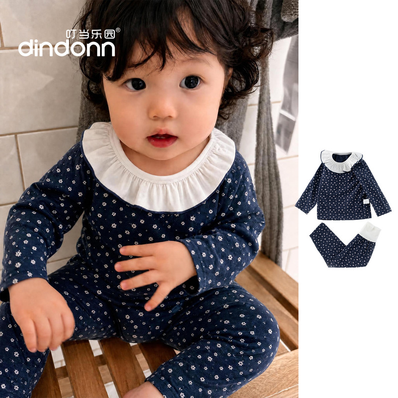[Model Modal Cotton] Baby Spring and Autumn High-Waist Set Girls' Home Clothes Long-Sleeved Baby Pajamas