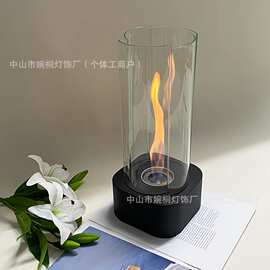 跨境桌面酒精壁炉家用真火取暖火炉旋转旋风火焰圆室内户外形壁炉