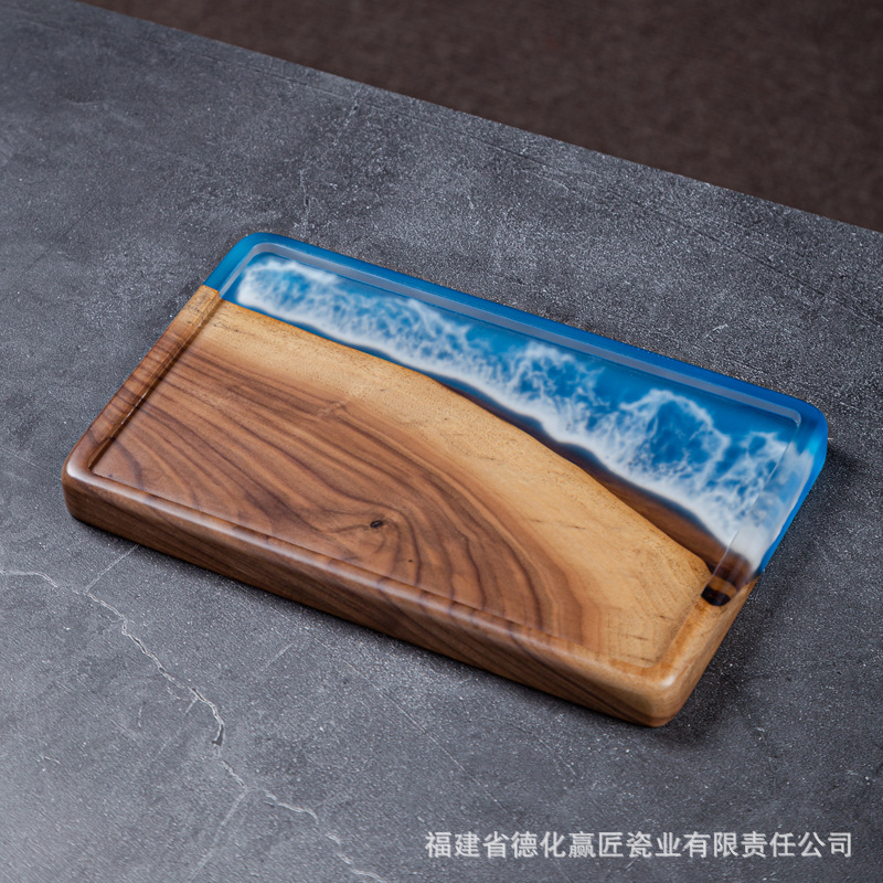 Placa de té de madera sólida regalos de hotel retro bandeja de nuez negra bandeja de té rectangular china simple platos de comedor