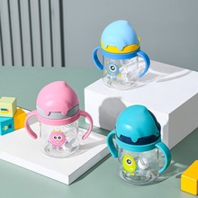 24年新款兆隆2261儿童吸管水杯带手柄宝宝喝奶可爱卡通怪兽学饮杯