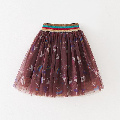 New trendy printed child skirt, mesh chiffon pleated skirt, Korean style puffy princess skirt, photography waist skirt, dropshipping