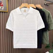 夏季新款男士针织短袖Polo衫修身纯色冰丝翻领T恤衫跨境外贸批发
