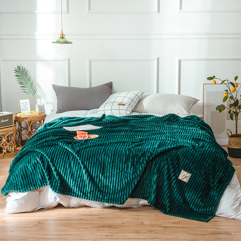 Flannel Blanket Office Nap Blanket Coral Fleece Small Blanket Cross-border Solid Color Striped Blanket Wholesale