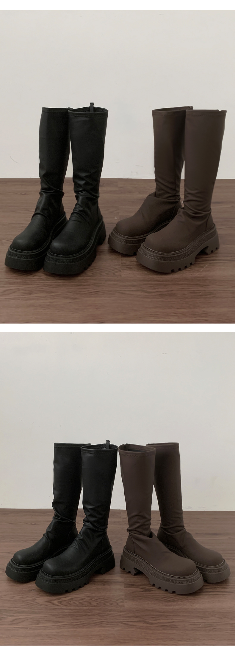 Black Knee-high Platform Boots For Women Thick Soled Knight Style_voghion.com