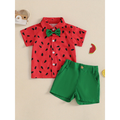 2026跨境新款欧美学步男婴夏装西瓜图案纽扣跨境代发|ru