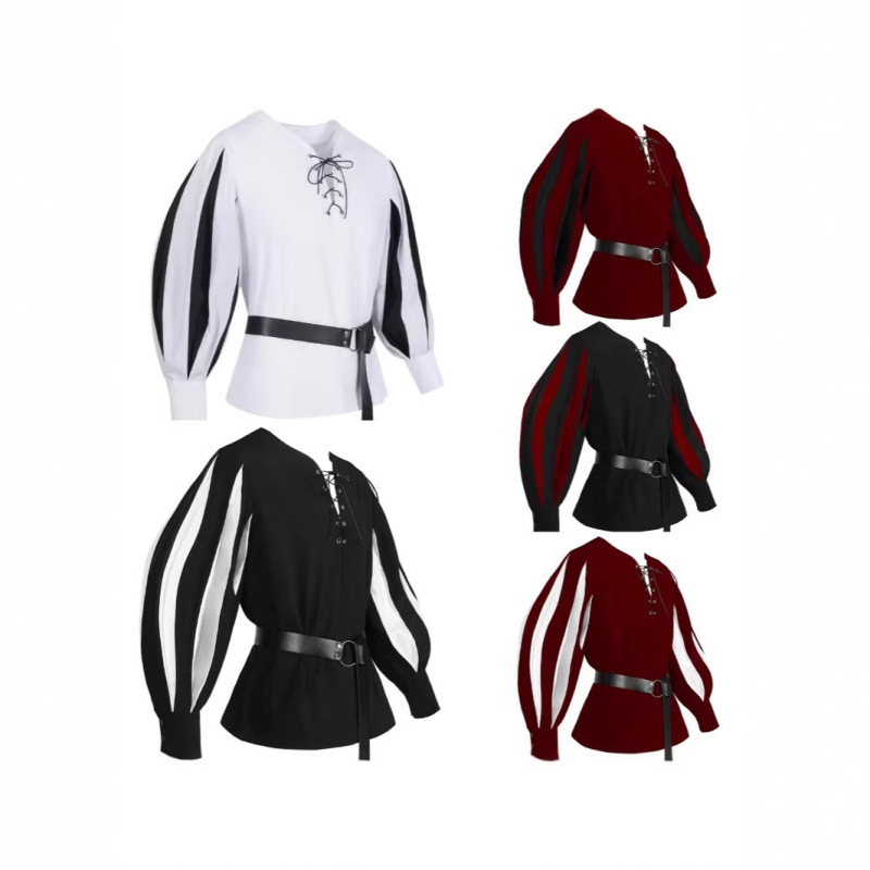 Amazon Wish European and American Retro Medieval Drama Performance Costumes Color-Blocked Tie-Neck Shirt Cosplay Top Amazon Wish European and American Retro Medieval Drama Performance Costumes Color-Blocked Tie-Neck Shirt Cosplay Top