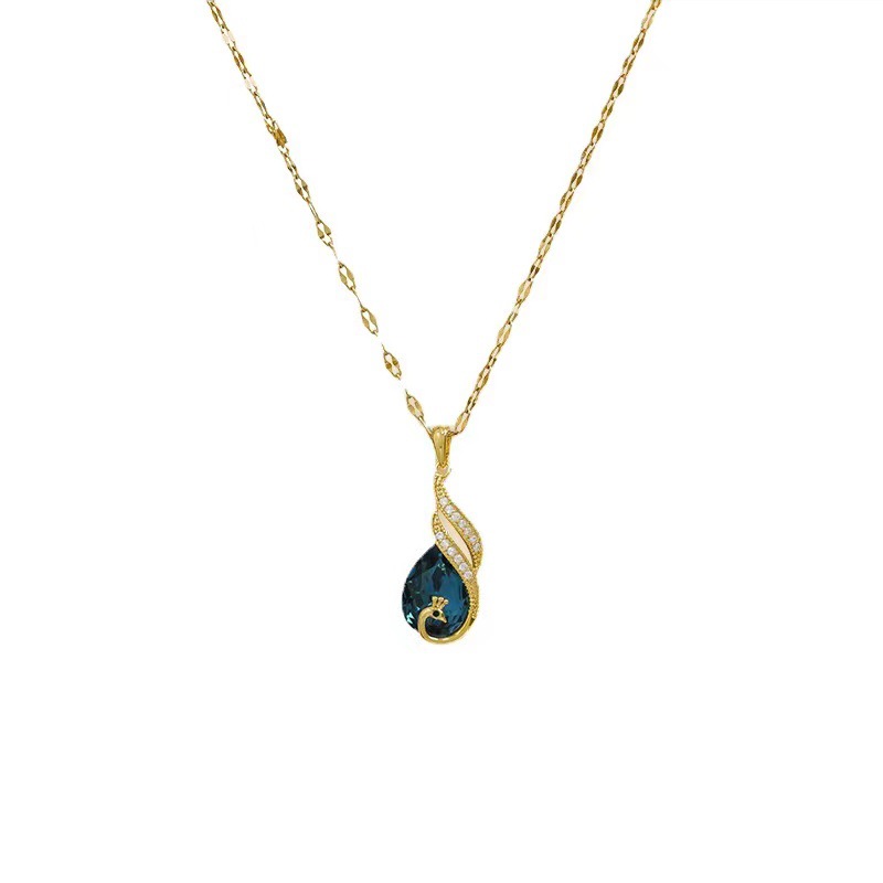 Peacock Crystal Pendant Necklace For Women Elegant Statement Chain_voghion.com