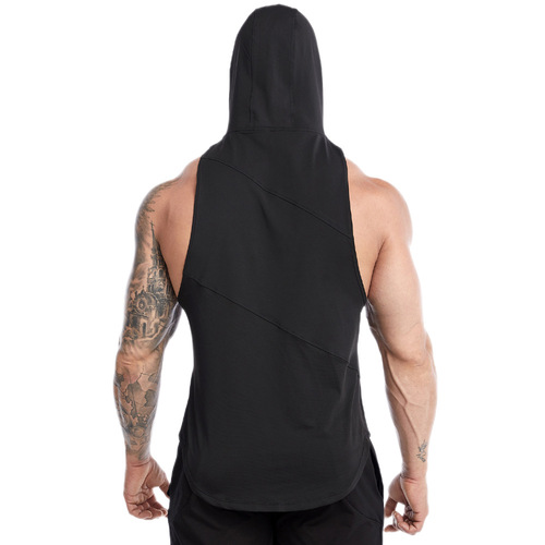 Cross-border relaxed large code men's summer hooded fitness quick-drying backless top sweat running basketball top