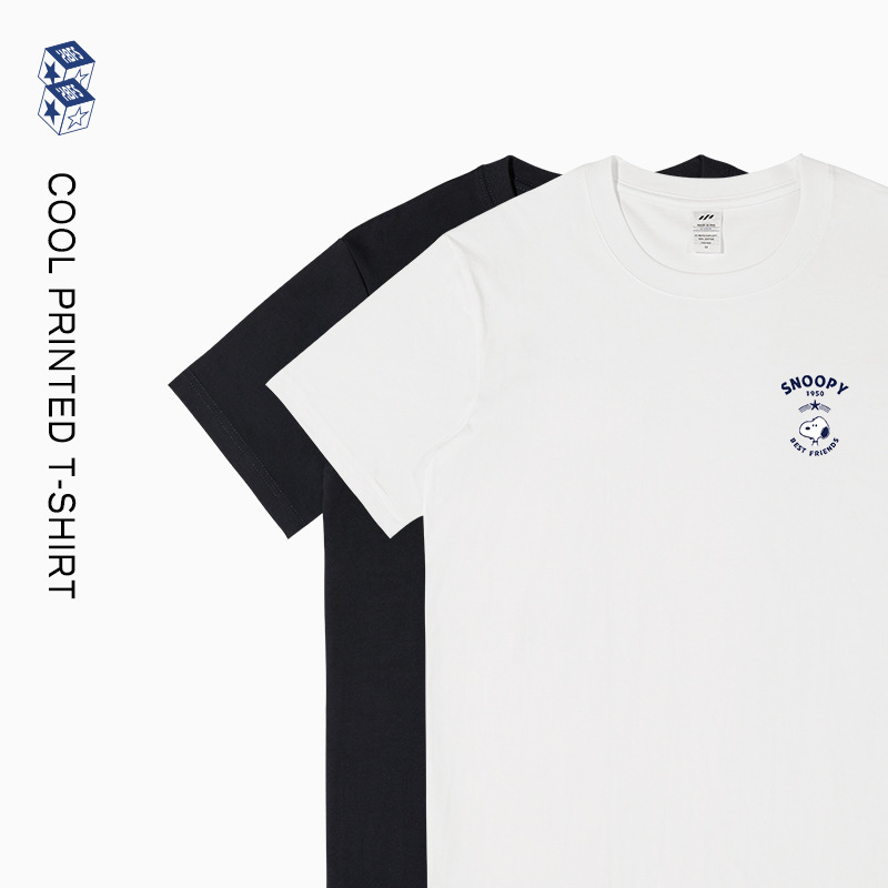 Snoopy Cotton Short-sleeved T-shirt Men's Summer Loose Japanese Style Popular Printed Half-sleeved T-shirt Men's Base Shirt