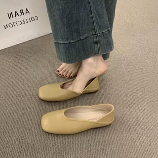 韩版百搭一脚蹬方头平底乐福鞋女2026年春季新款晚风芭蕾舞单鞋女