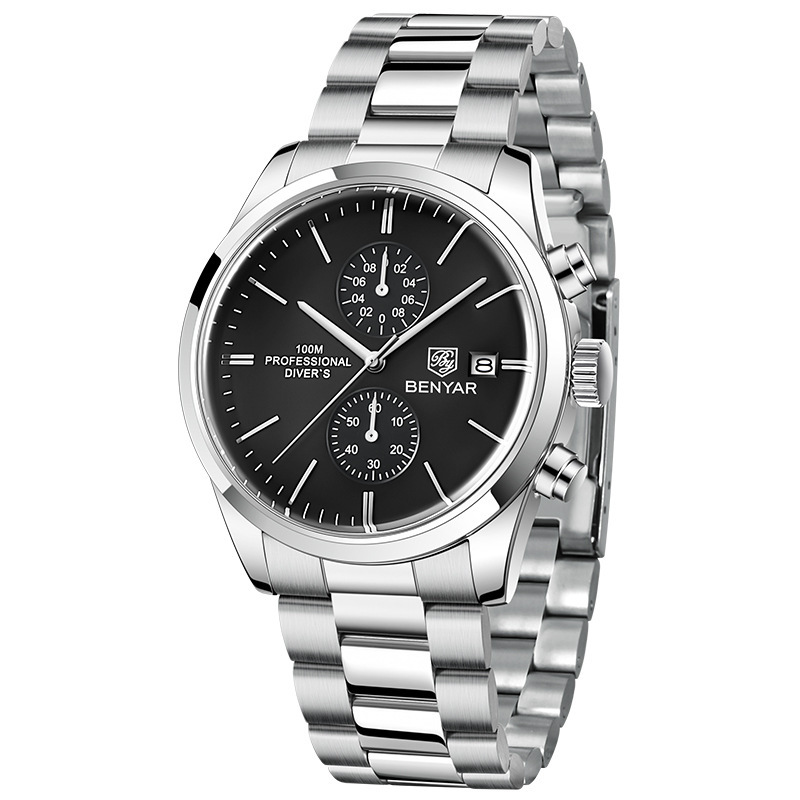 BENYAR Binya 5187 nuevo movimiento de cuarzo multifuncional correa de cuero reloj de calendario casual de negocios para hombres