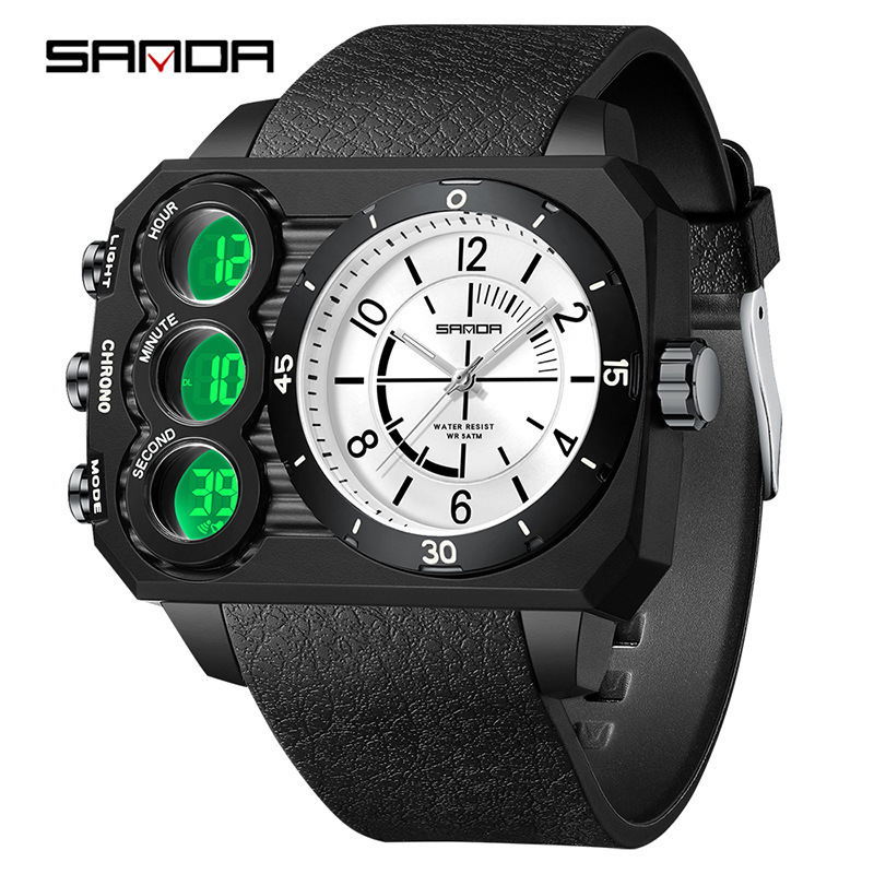 Men's Dual Display Electronic Watch Fashion Trend Waterproof Luminous Large Dial Sports Watch_voghion.com
