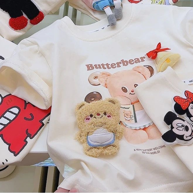【親子服】立体人形子供用半袖Tシャツ半袖夏服ゆったり漫画トップス洋風ボトムスシャツ|undefined