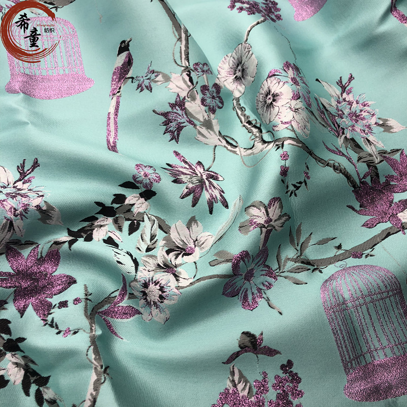 秋冬新品带枝花朵色织大提花面料 女士裙装礼服外套提花批发面料