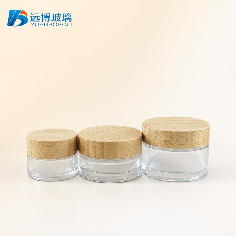 Transparent Glass Cream Jar with Bamboo Lid, Face Cream Jar, Scrub Cream Dispensing Bottle