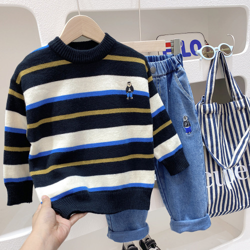 Children's round neck sweater  autumn new children's clothing medium and large children's style cartoon sweater baby warm tops