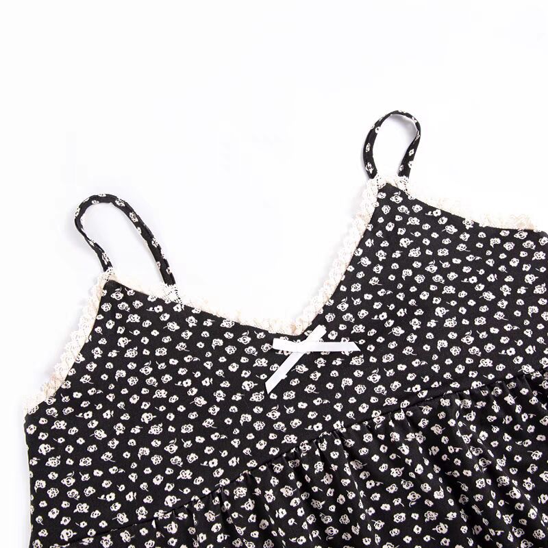 Dolce vestido de pijama de verano vestido larga de mujer ropa casera pequeña flor triturada sexy vestido de pijama de algodón casual transmisión en vivo