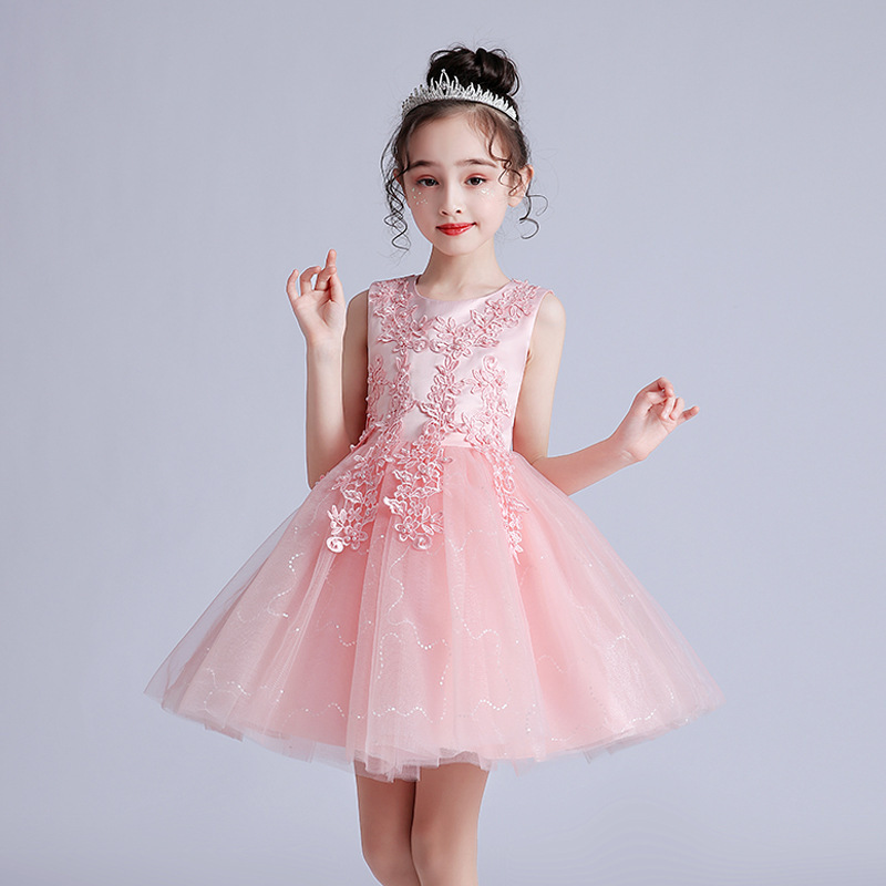 Robe de scène pour chorale pour filles – Élégante robe de princesse courte en tulle avec jupe bouffante (80-160 cm, 5 couleurs pour concerts et mariages)_voghion.com