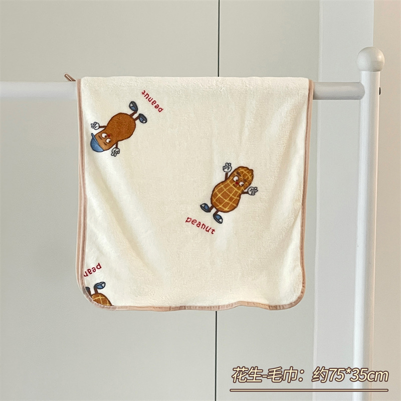 Toallas de baño encantadoras para mujeres de baño doméstico se pueden envolver bordado toallas de perro blanco sombrero de cabello seco de tres piezas conjunto de dibujos animados coreanos