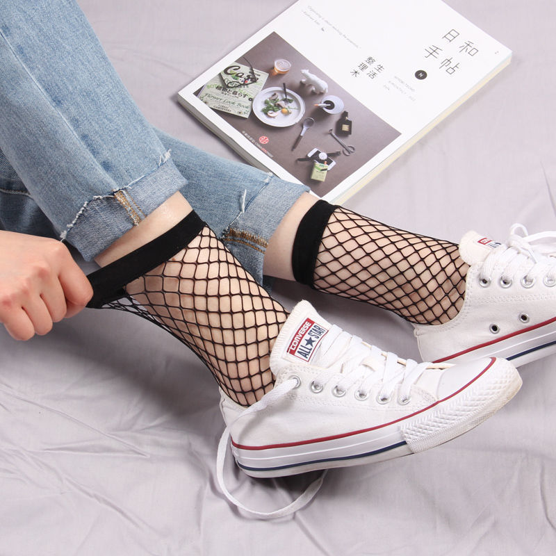 Japonés JK malla de moda calcetines de red calcetines de malla hueca sexy cortos de mujer calcetines de verano a media pantorrilla
