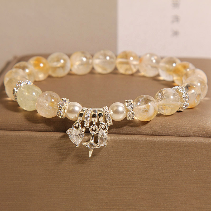 Pulsera de citrino natural para mujer, verano, lujo ligero, nicho, sentido de alta gama, transferencia de fortuna, pulsera de cristal de torre amarilla, regalo para novias
